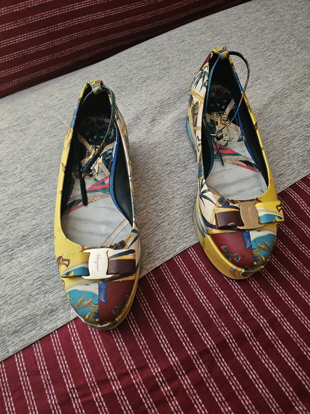 Salvatore Ferragamo Yellow Multicolor Bow Ballet Flats